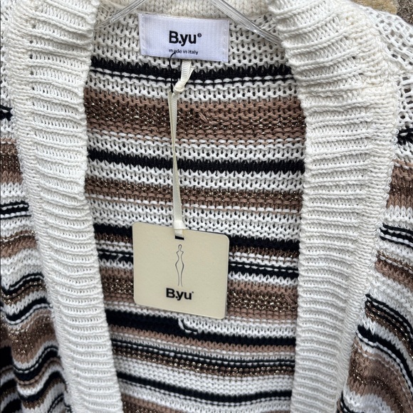 B.yu Metallic Striped Brown Cream Sweater - Picture 2 of 5